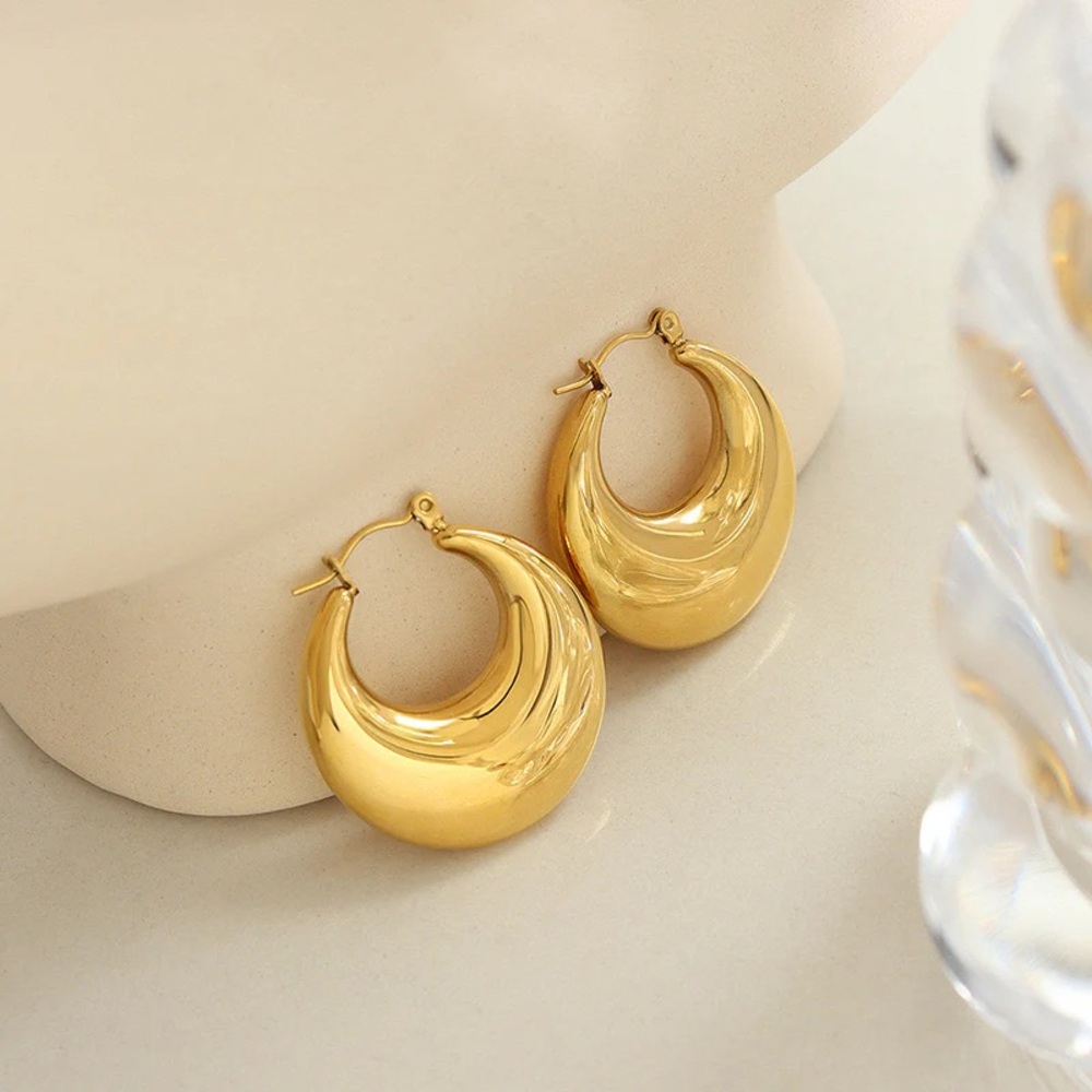 NEW💎18K Gold Plated Chunky Hoop Earrings*High Gloss Finish